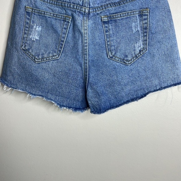Superdown Revolve Size 23 Medium Wash Rhinestone Studded Distressed Denim Shorts - Picture 8 of 11